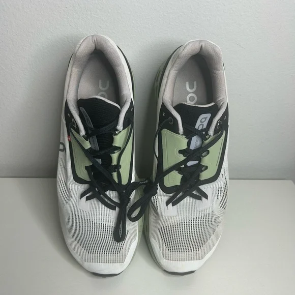 On Running White and Olive Sneakers - Picture 3 of 9